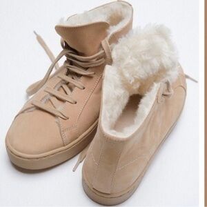 Zara Suede High-Top Sneakers with Sheepskin like Lining